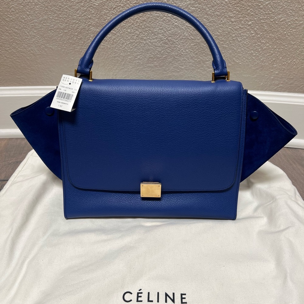 Brand New Celine Medium Blue Leather/Suede Trapeze Handbag